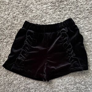 Chic Black Velvet Kids Shorts with ruffle detail on front 3T